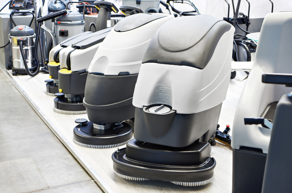 Floor Scrubbers - Come in various sizes, styles, and features to suit different cleaning needs